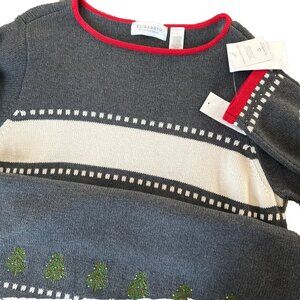 Elisabeth Liz Claiborne Christmas Sweater 1X Beaded Embroidered Tunic Ugly Xmas